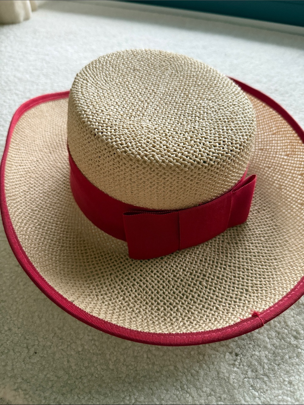 Michelle McGann by Sonni Straw Sun Hat with Red Ribbon Band